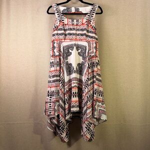 Jessica Simpson Handkerchief Hem Satin Dress – Size 8 | Printed, Flowy Midi